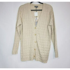 Joseph A - Long Sleeve Button Front Boyfriend Cardigan Large Oatmeal Heather NWT